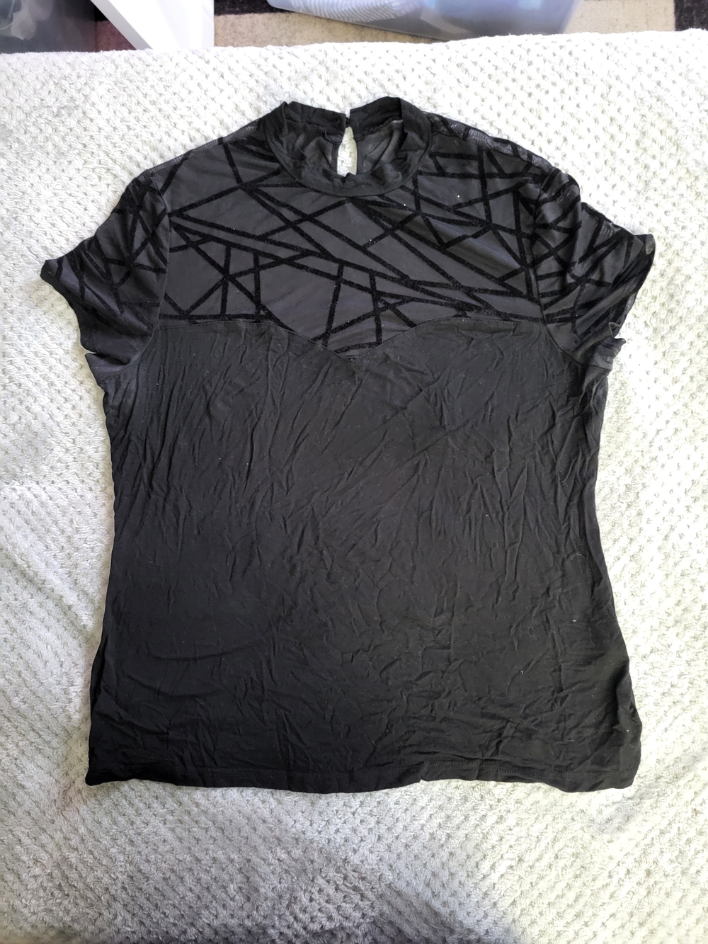 Shein Women's Black Short Sleeve‎ Geometric Mesh Top 2xl